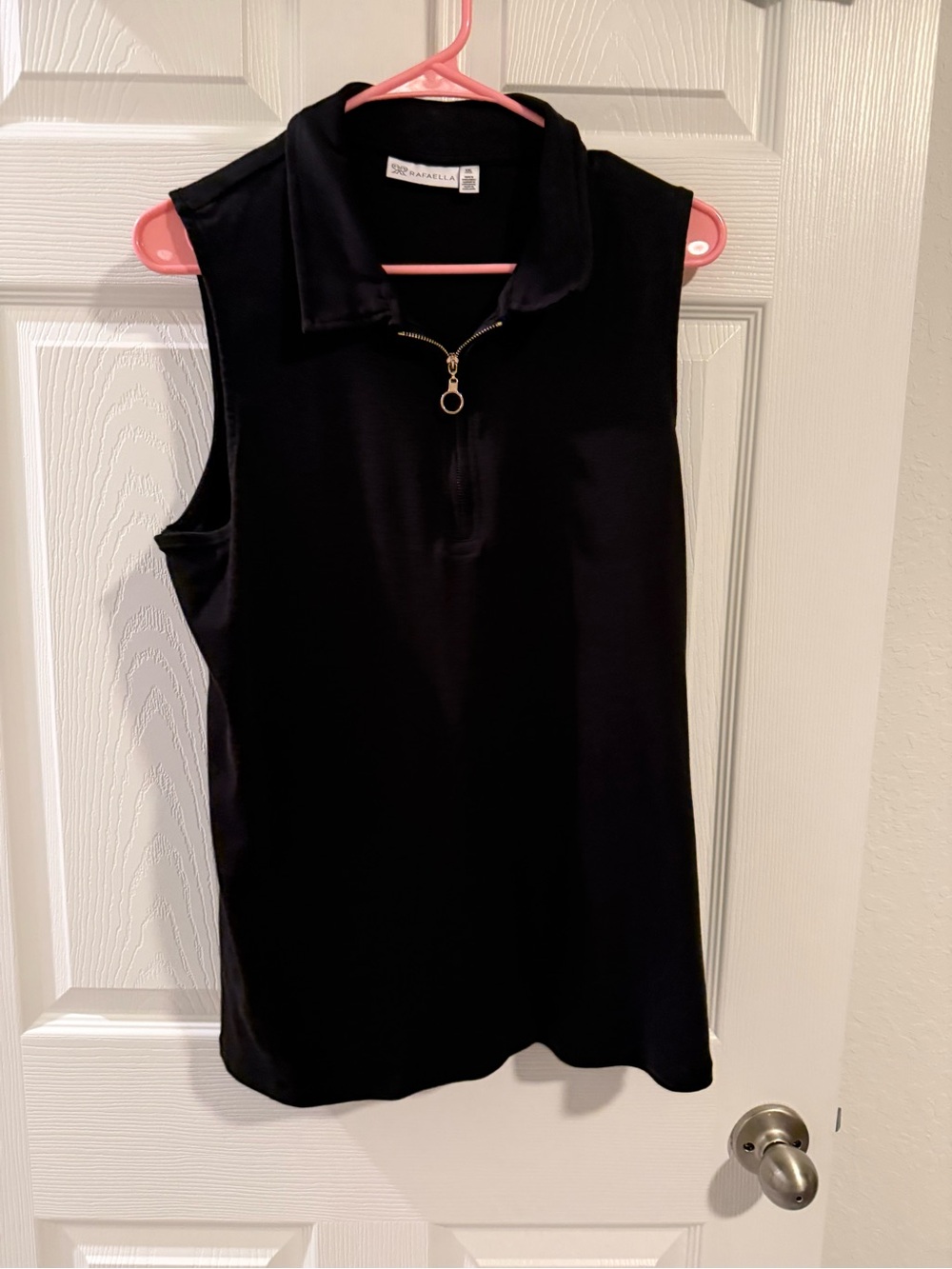 Rafaella Black Sleeveless Polo Tank with Gold Zip